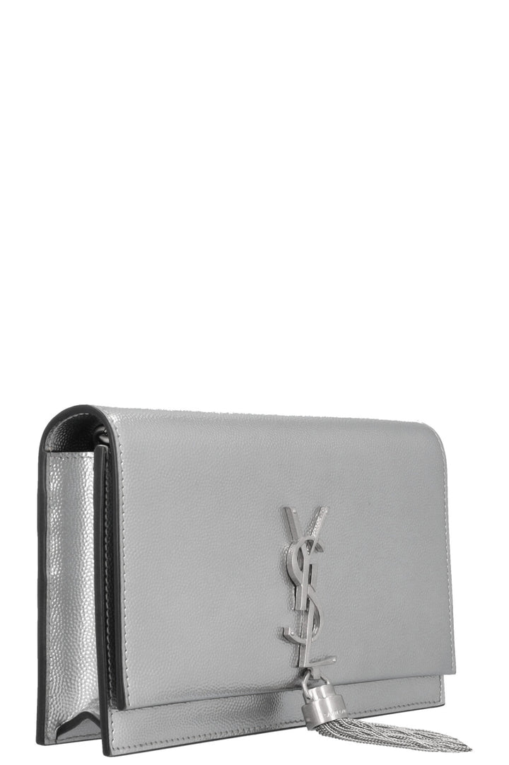SAINT LAURENT Kate Tassel Bag Grain De Poudre Silver