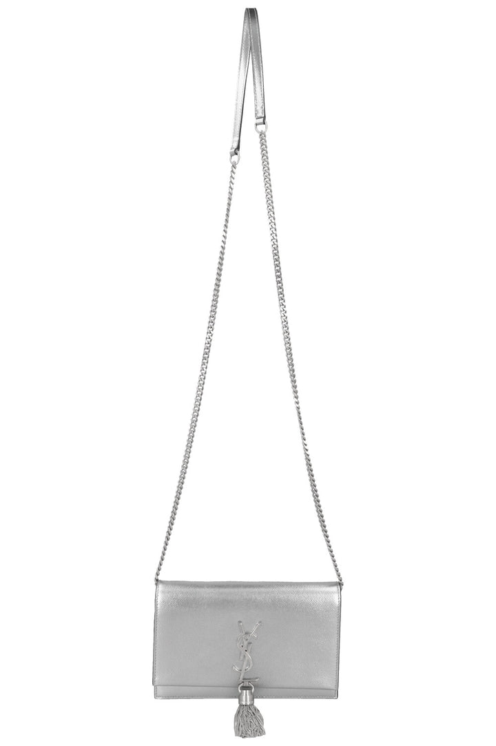SAINT LAURENT Kate Tassel Bag Grain De Poudre Silver