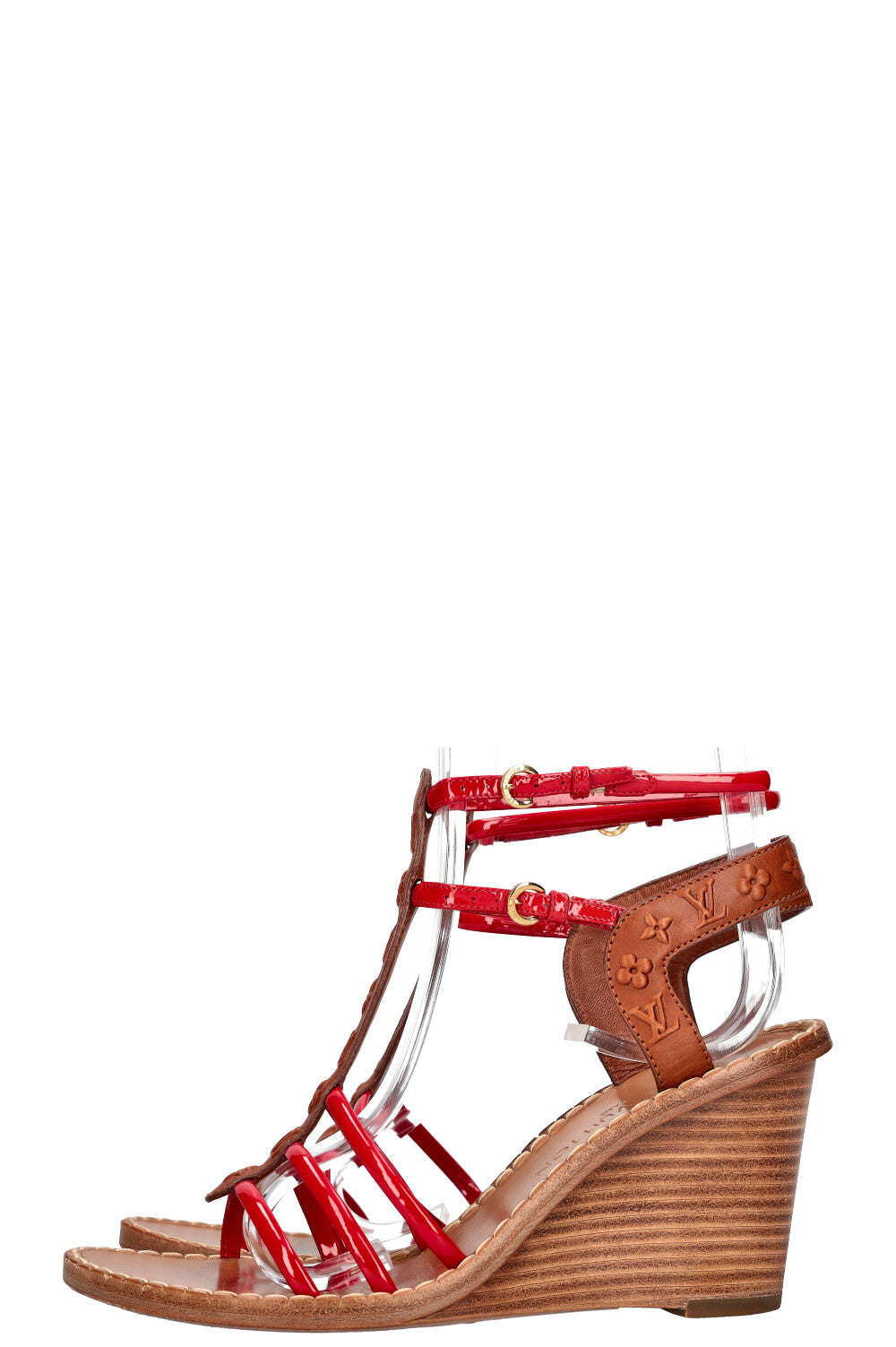 LOUIS VUITTON MNG Strap Wedges Brown &amp; Red