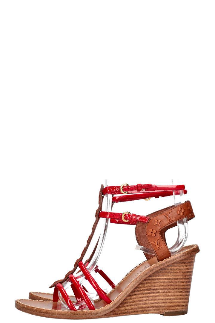 LOUIS VUITTON MNG Strap Wedges Brown &amp; Red