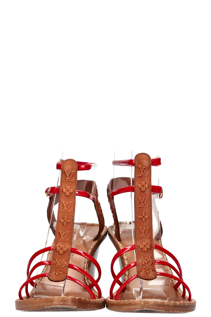LOUIS VUITTON MNG Strap Wedges Brown &amp; Red
