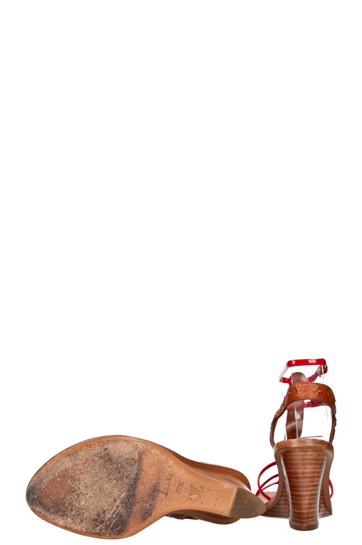 LOUIS VUITTON MNG Strap Wedges Brown &amp; Red
