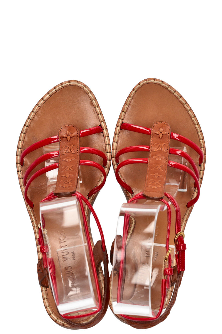 LOUIS VUITTON MNG Strap Wedges Brown &amp; Red