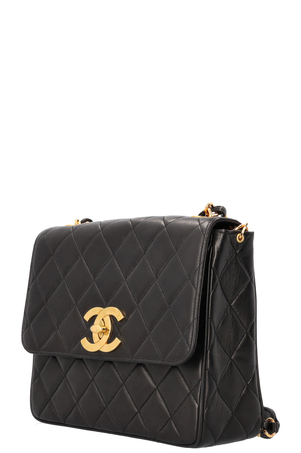 CHANEL Vintage Sac à bandoulière à rabat unique matelassé Noir