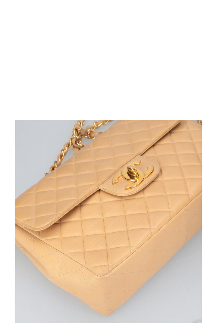 CHANEL Vintage Single Flap Bag Jumbo Beige