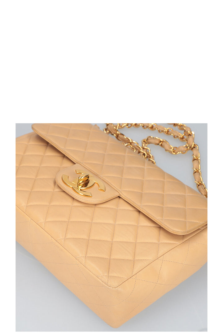 CHANEL Vintage Single Flap Bag Jumbo Beige