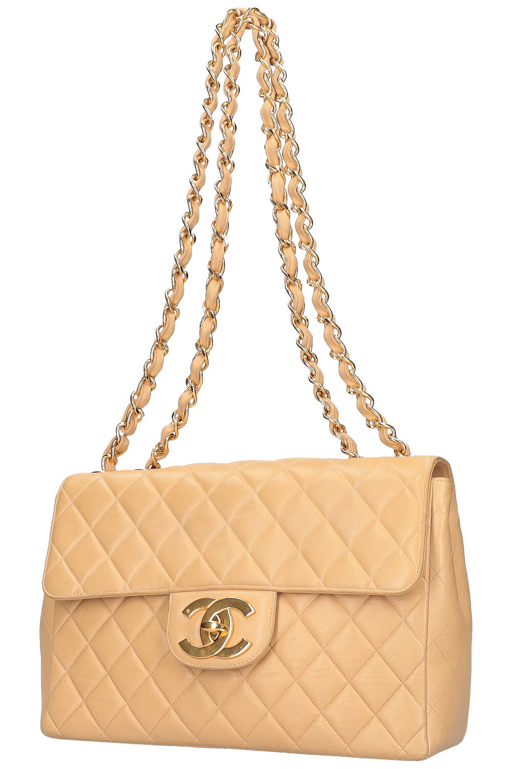 CHANEL Vintage Single Flap Bag Jumbo Beige