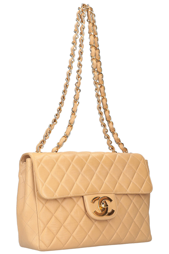 CHANEL Vintage Single Flap Bag Jumbo Beige