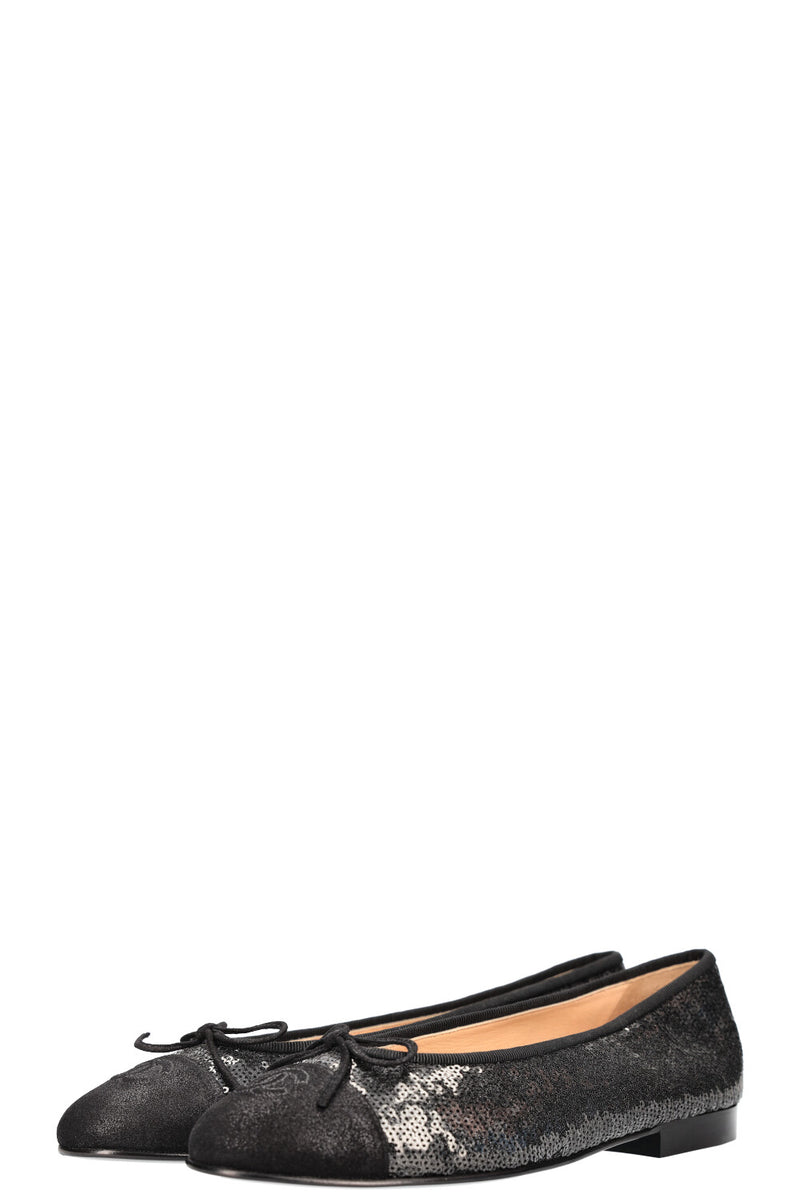 CHANEL Classic Flats Sequin Black