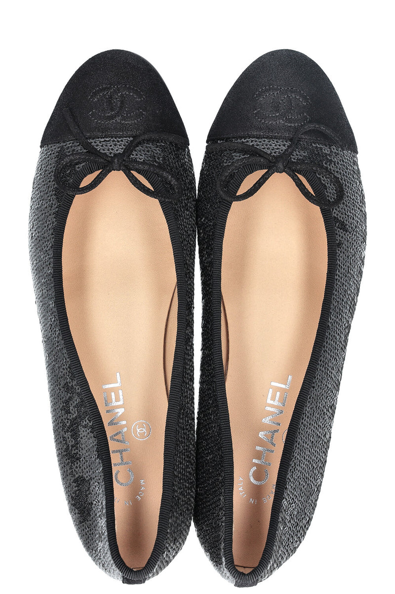 CHANEL Classic Flats Sequin Black