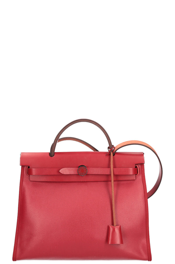 HERMÈS Herbag Zip 31 Red Coated Canvas