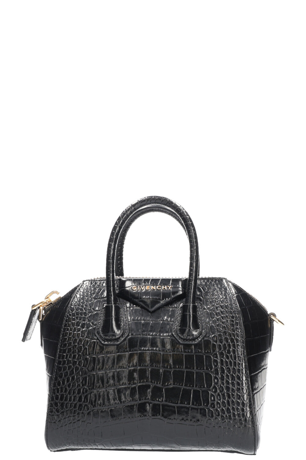 GIVENCHY Mini Croco Embossed Antigona Bag Black