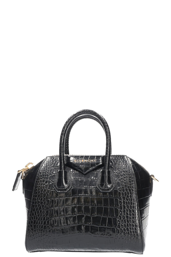 GIVENCHY Mini Sac Antigona Embossé Croco Noir