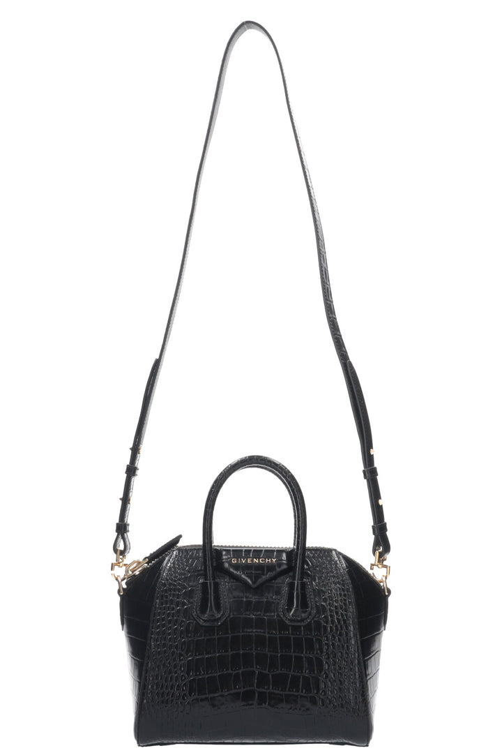 GIVENCHY Mini Croco Embossed Antigona Bag Black