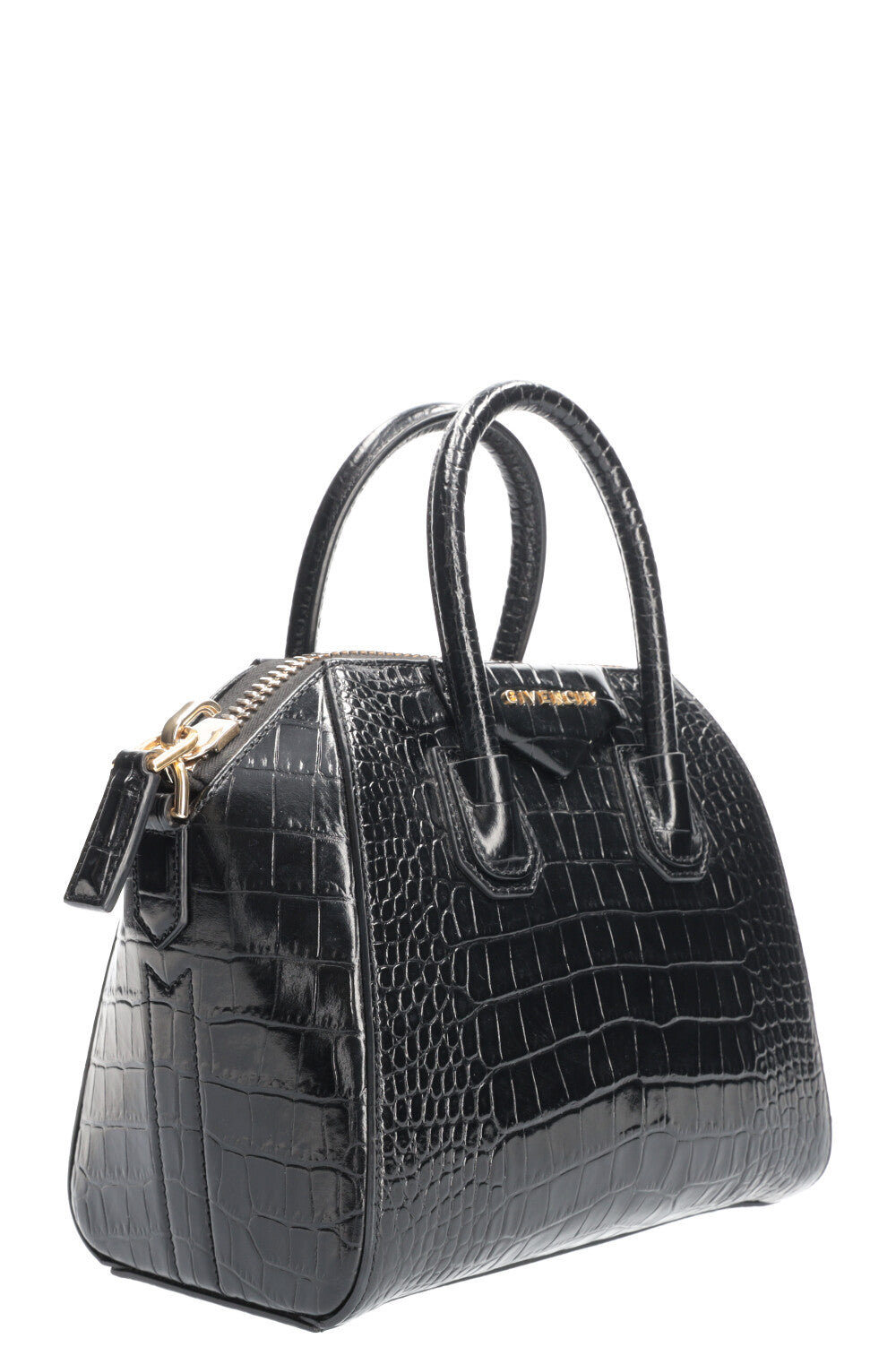 GIVENCHY Mini Croco Embossed Antigona Bag Black