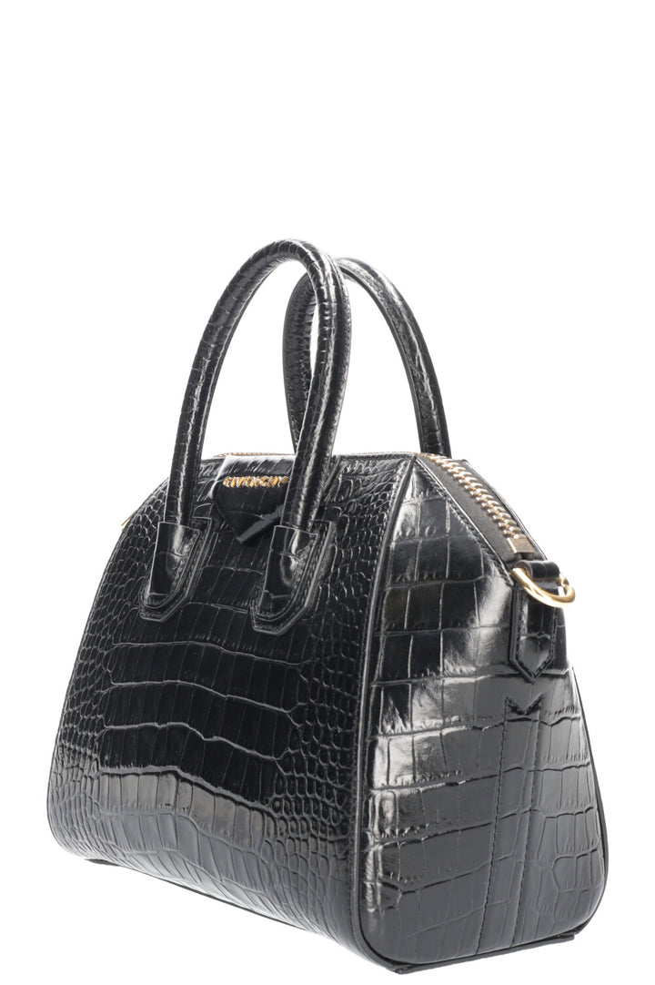 GIVENCHY Mini Croco Embossed Antigona Bag Black