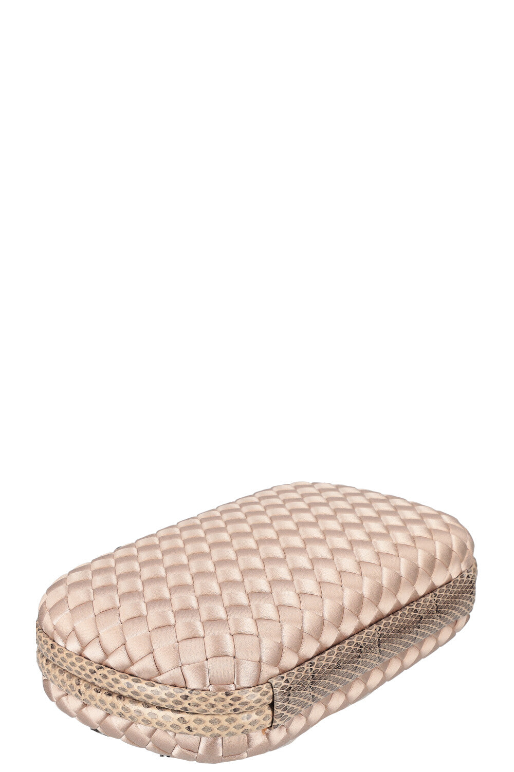 BOTTEGA VENETA Knot Clutch Satin & Water Snake Powder