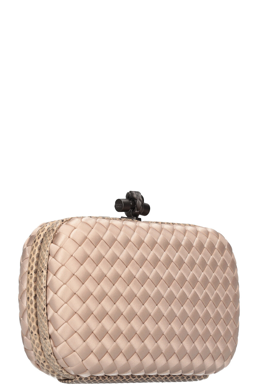 BOTTEGA VENETA Knot Clutch Satin & Water Snake Powder