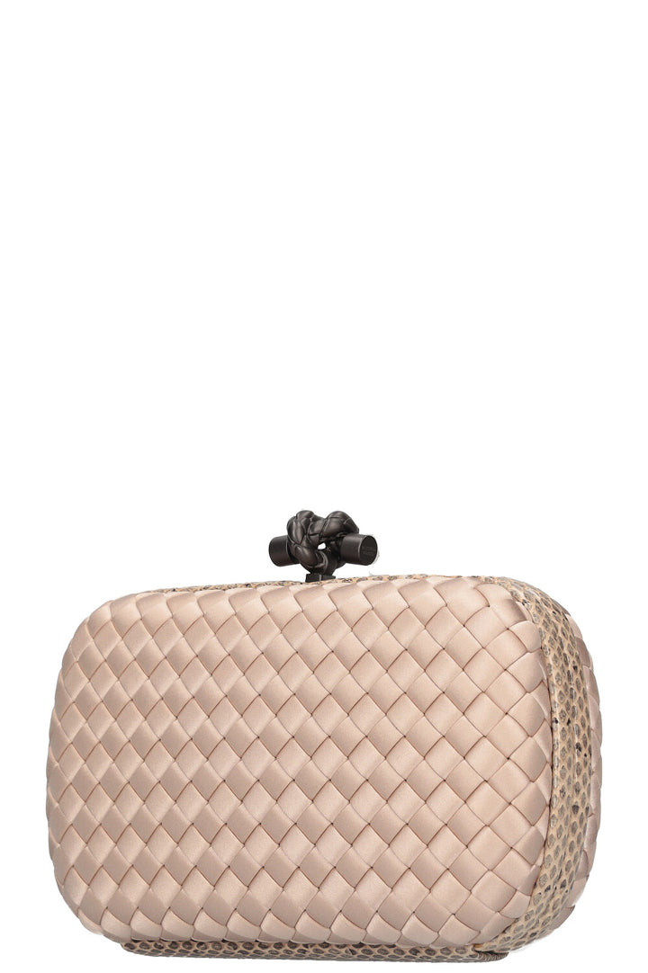 BOTTEGA VENETA Knot Clutch Satin & Water Snake Powder