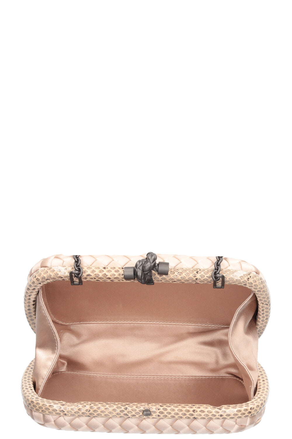 BOTTEGA VENETA Knot Clutch Satin & Water Snake Powder