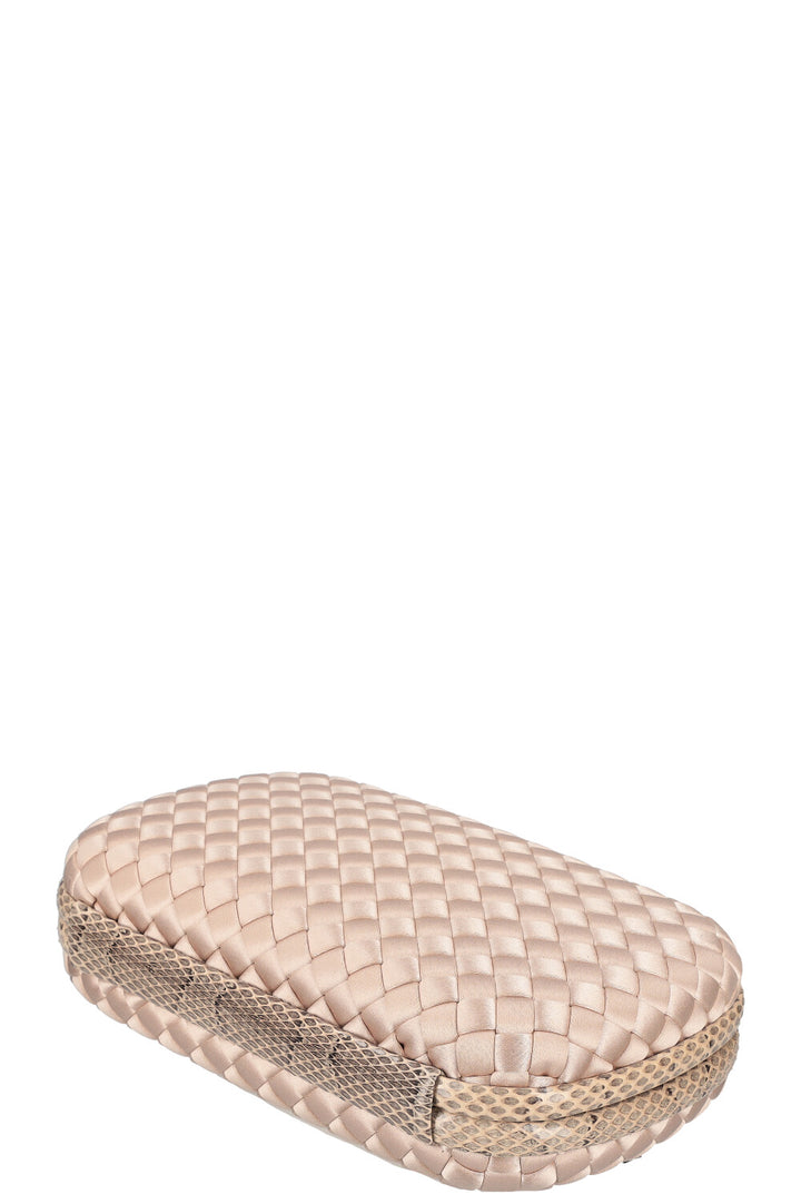 BOTTEGA VENETA Knot Clutch Satin & Water Snake Powder