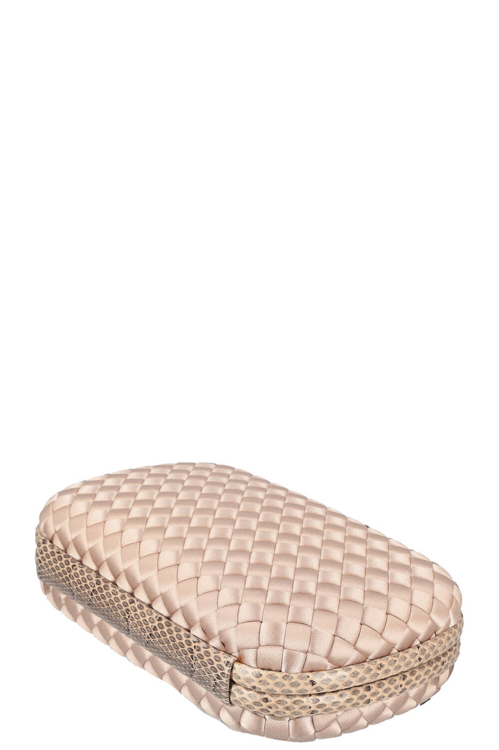 BOTTEGA VENETA Knot Clutch Satin & Water Snake Powder