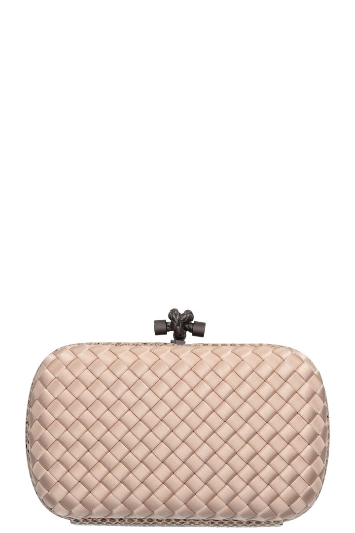 BOTTEGA VENETA Knot Clutch Satin & Water Snake Powder