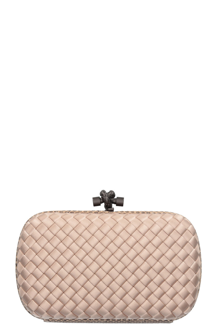 BOTTEGA VENETA Knot Clutch Satin & Water Snake Powder