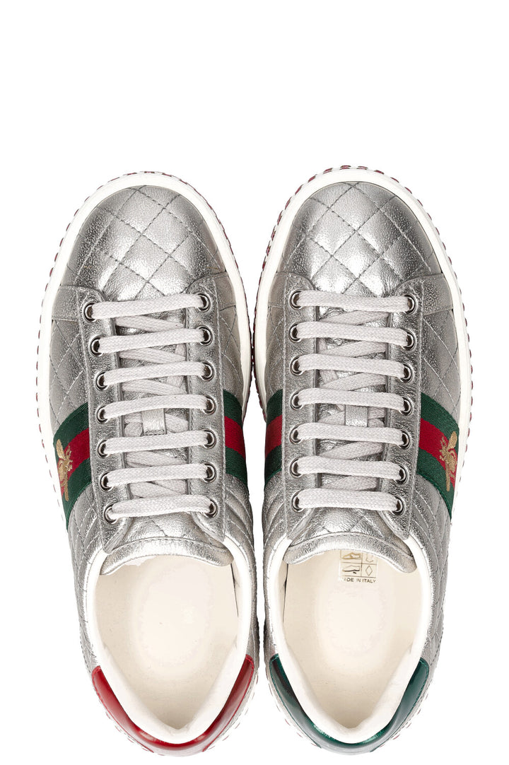 GUCCI Ace Bee Platform Sneakers Silver