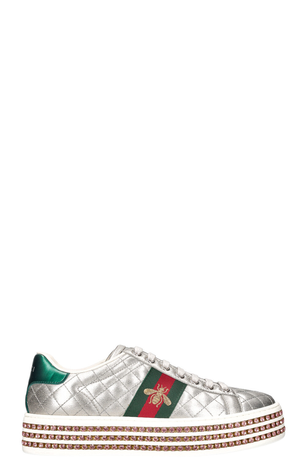 GUCCI Ace Bee Platform Sneakers Silver