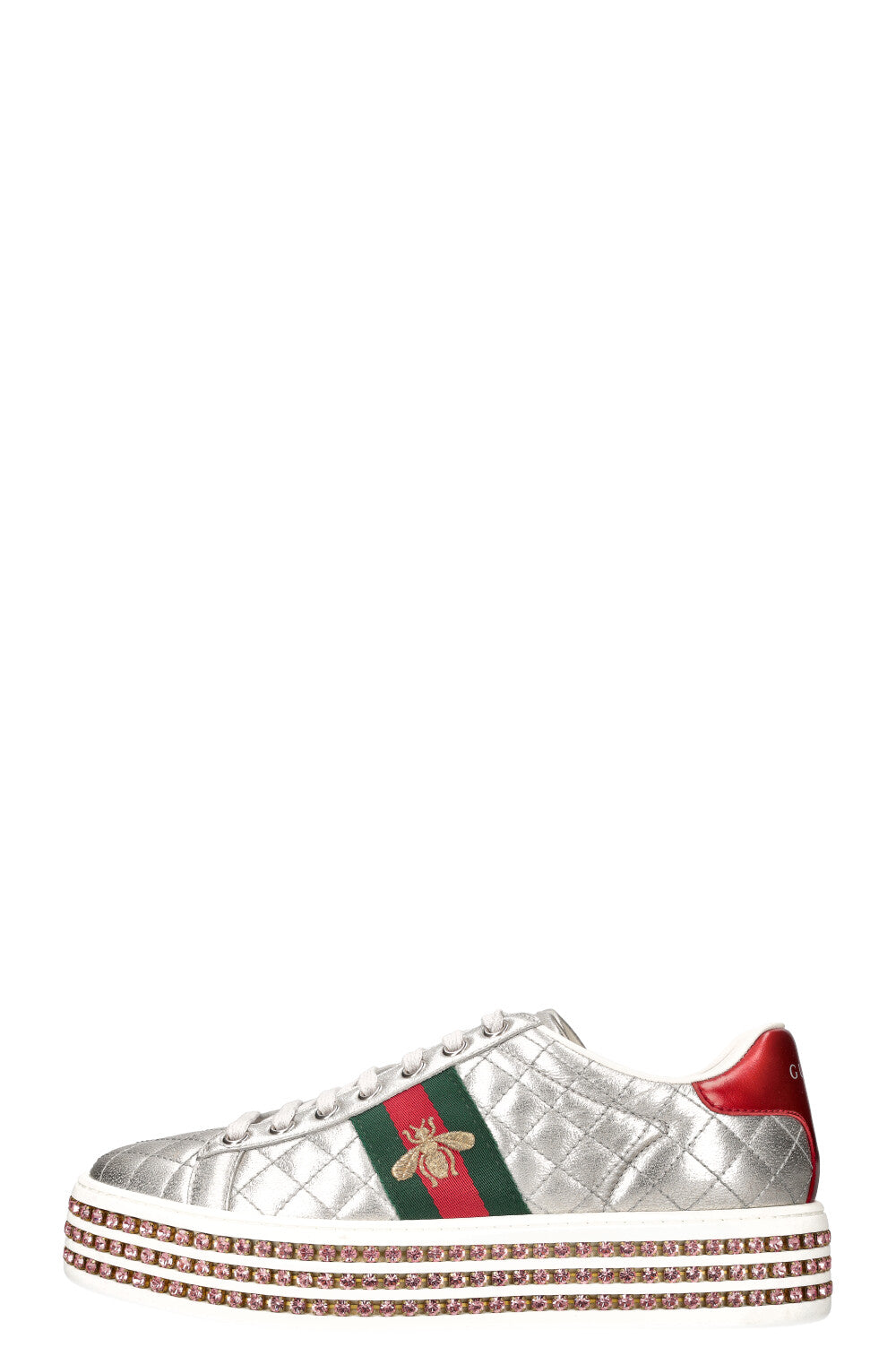 GUCCI Ace Bee Platform Sneakers Silver