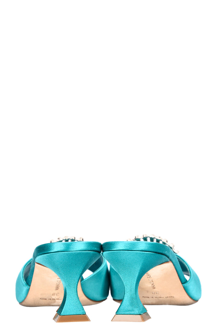 MANOLO BLAHNIK Laalita Heels Satin Turquoise