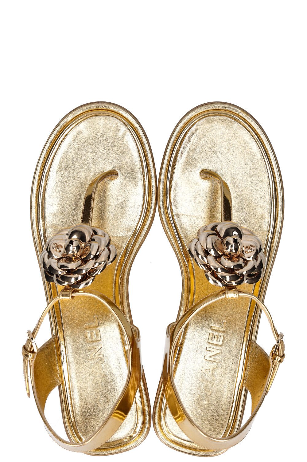 CHANEL Camellia Flats Gold