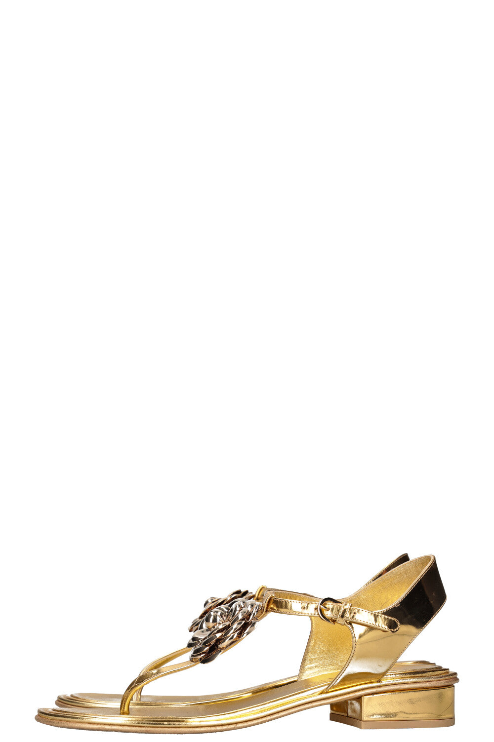 CHANEL Camellia Flats Gold