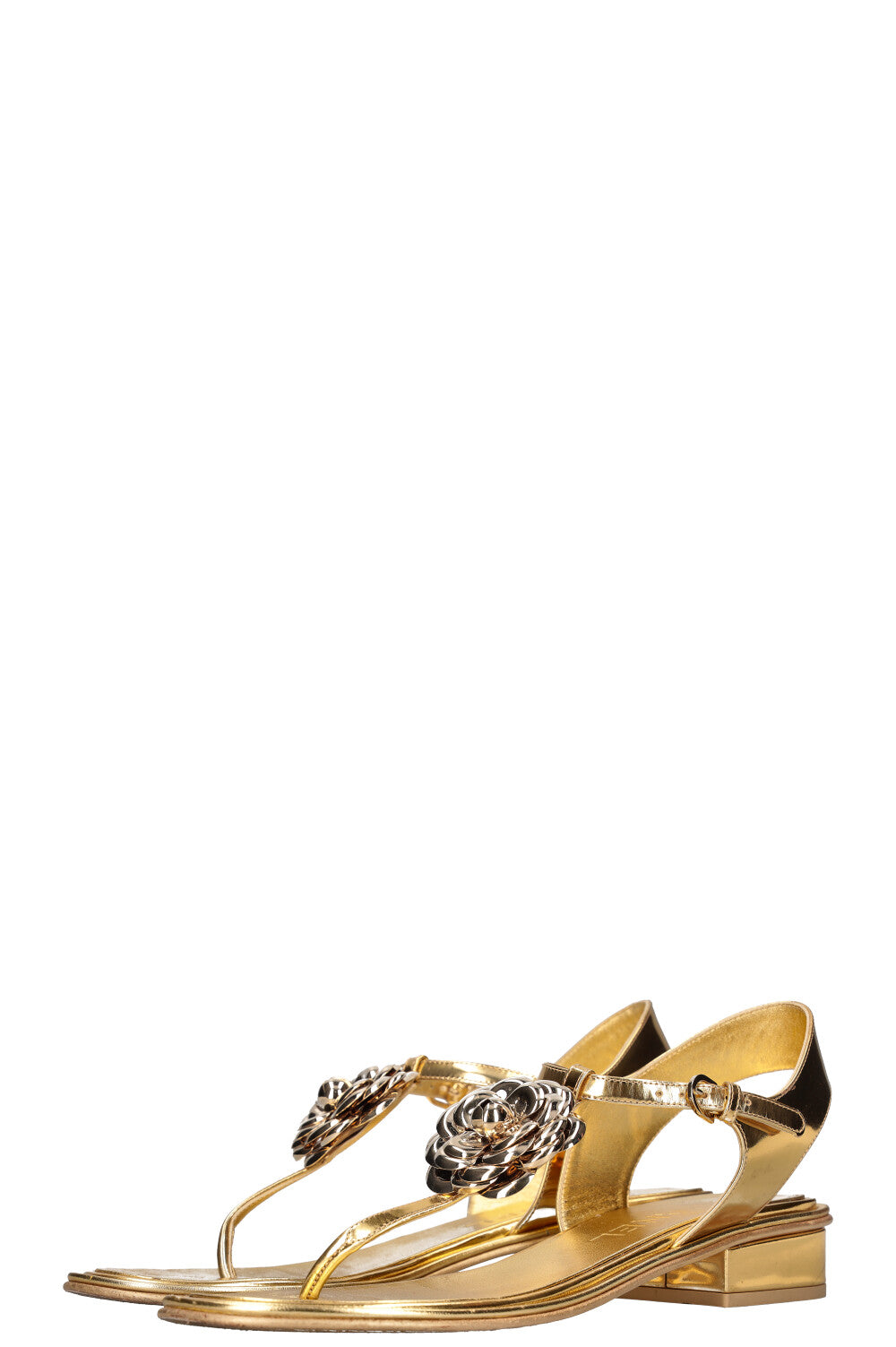 CHANEL Camellia Flats Gold