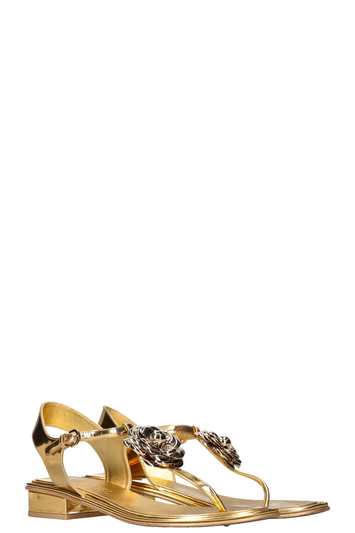 CHANEL Camellia Flats Gold