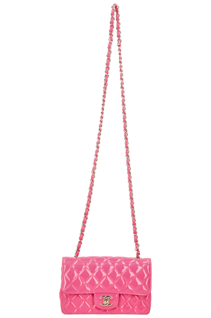 CHANEL Classic Mini Single Flap Crossbody Bag Patent Pink