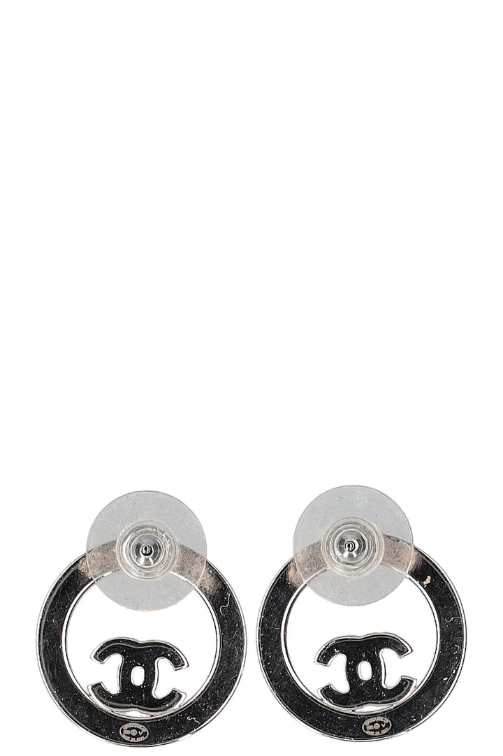 CHANEL CC Circle Earrings Crystals Silver