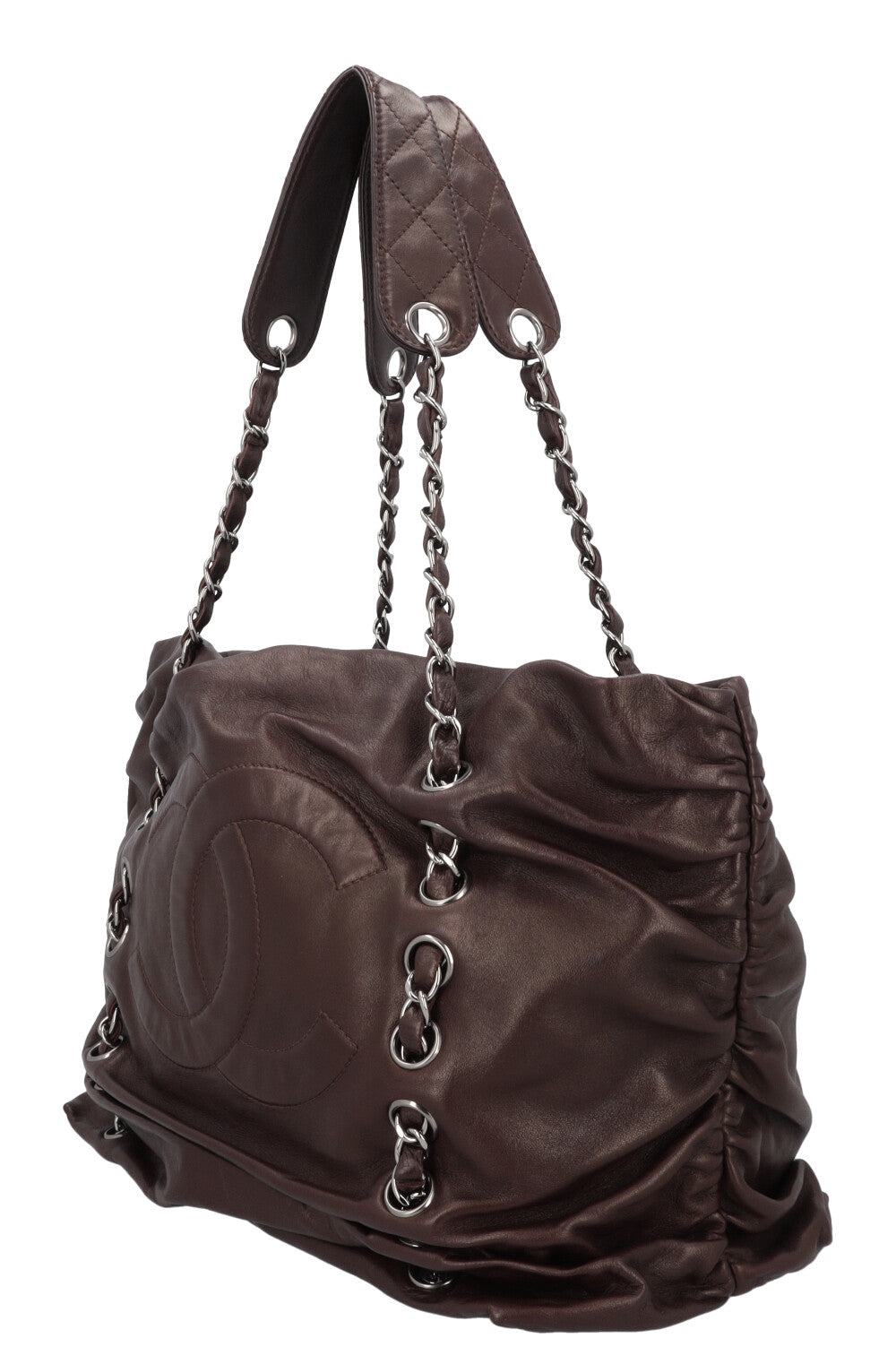 CHANEL Chain CC Tote Bag Brown Leather