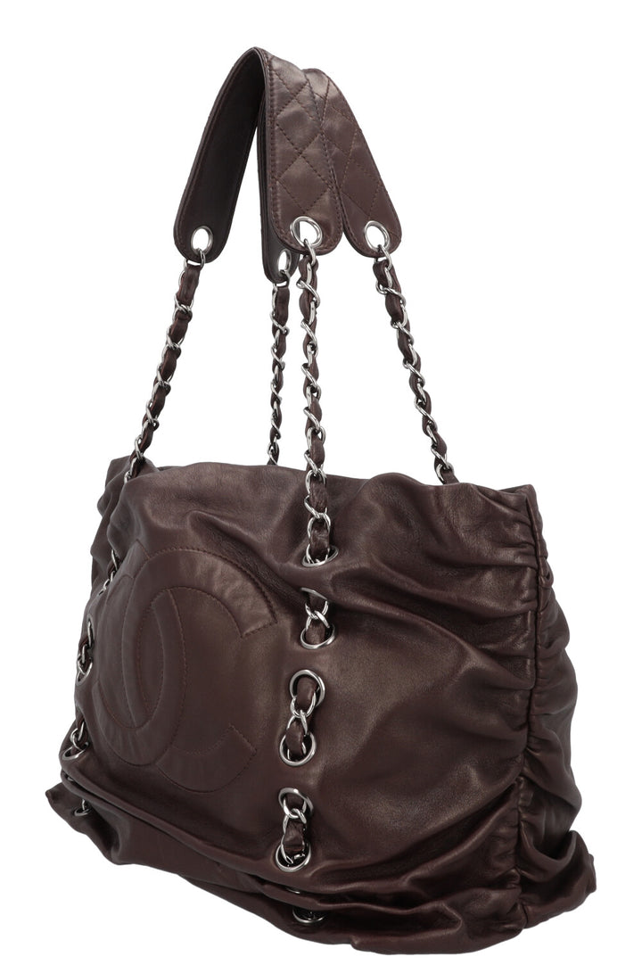 CHANEL Chain CC Tote Bag Brown Leather