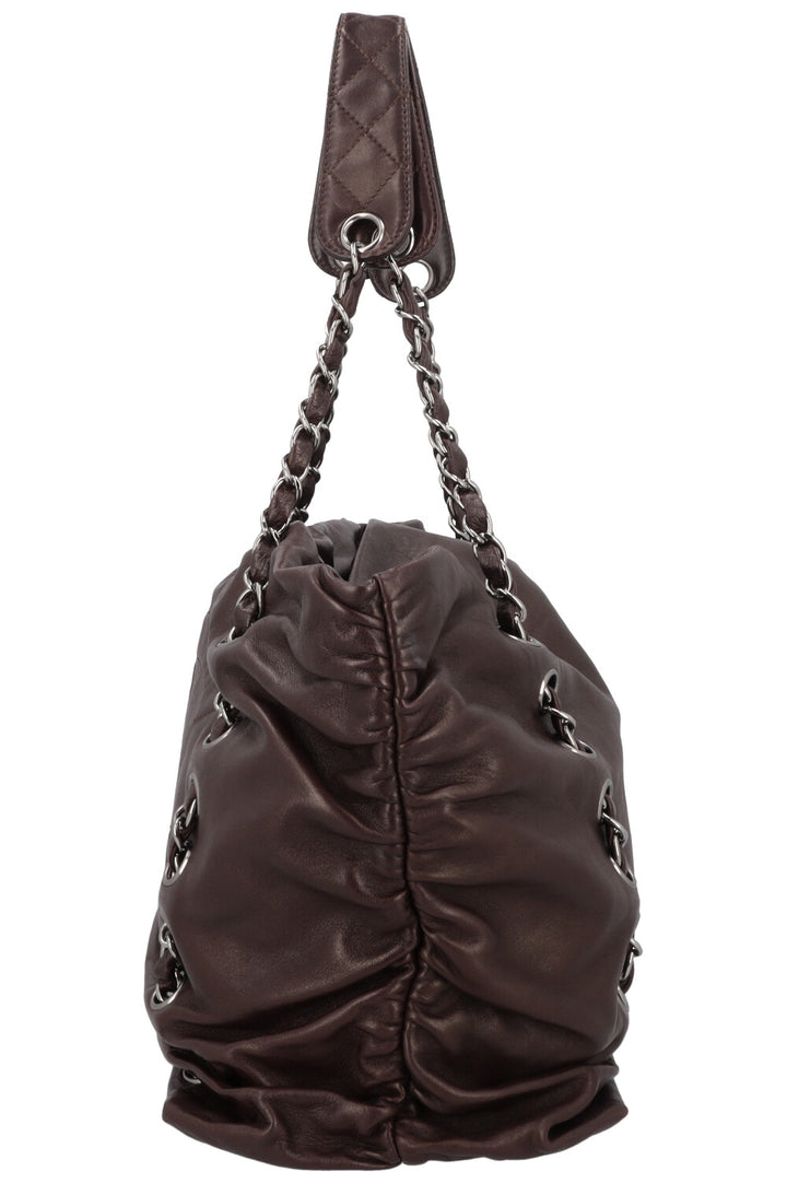 CHANEL Chain CC Tote Bag Brown Leather