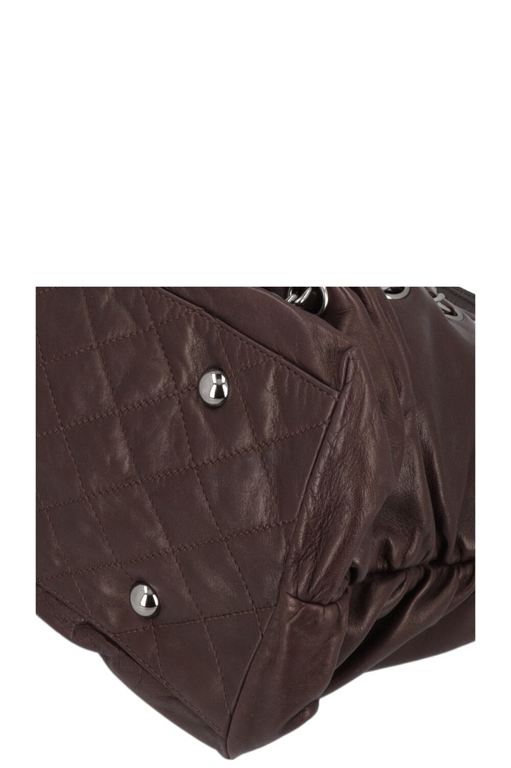 CHANEL Chain CC Tote Bag Brown Leather