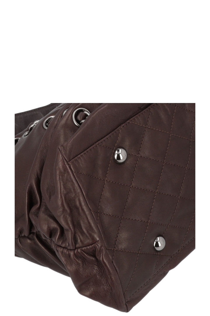 CHANEL Chain CC Tote Bag Brown Leather