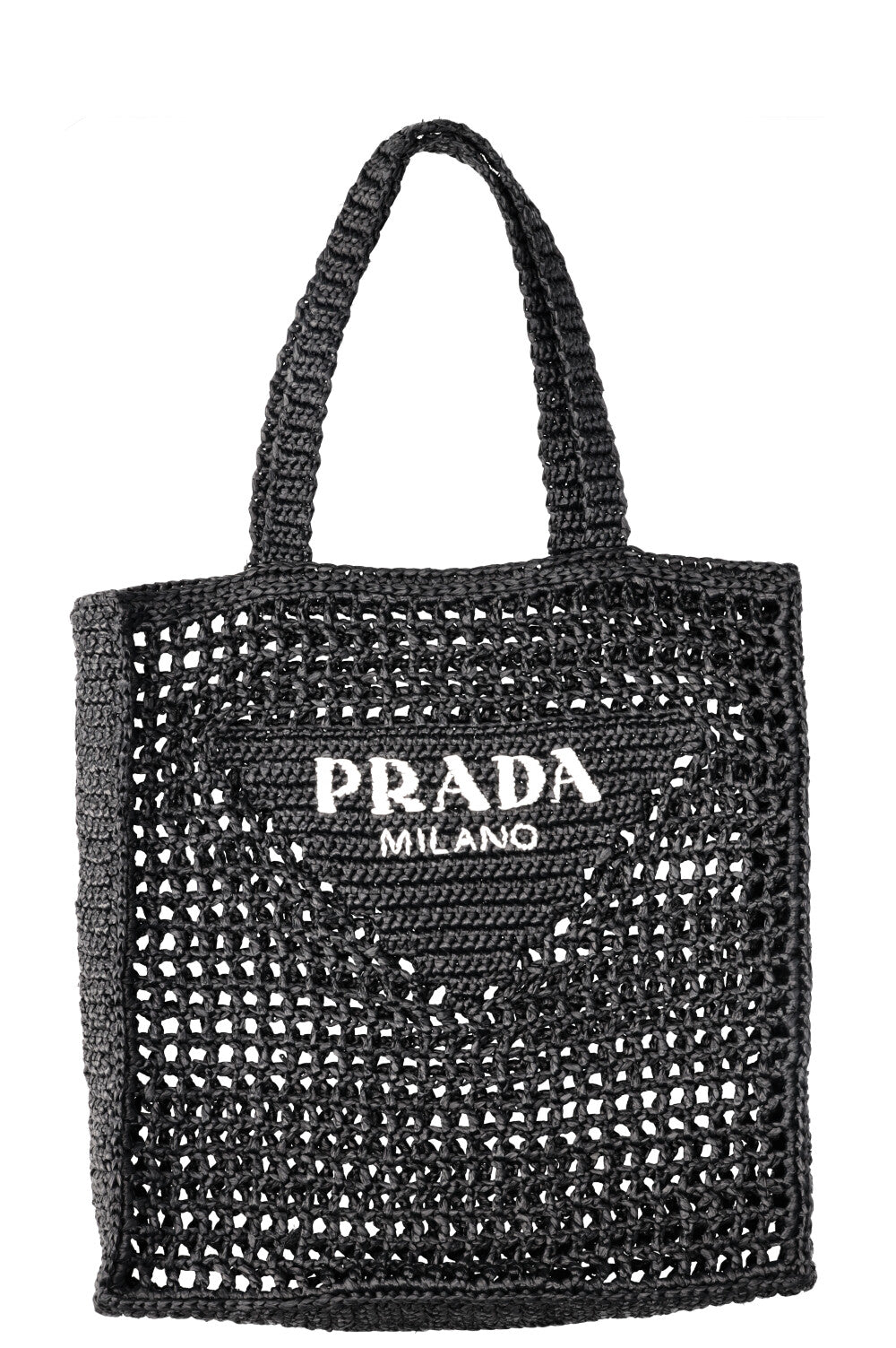 PRADA Crochet Raffia Tote Bag Black