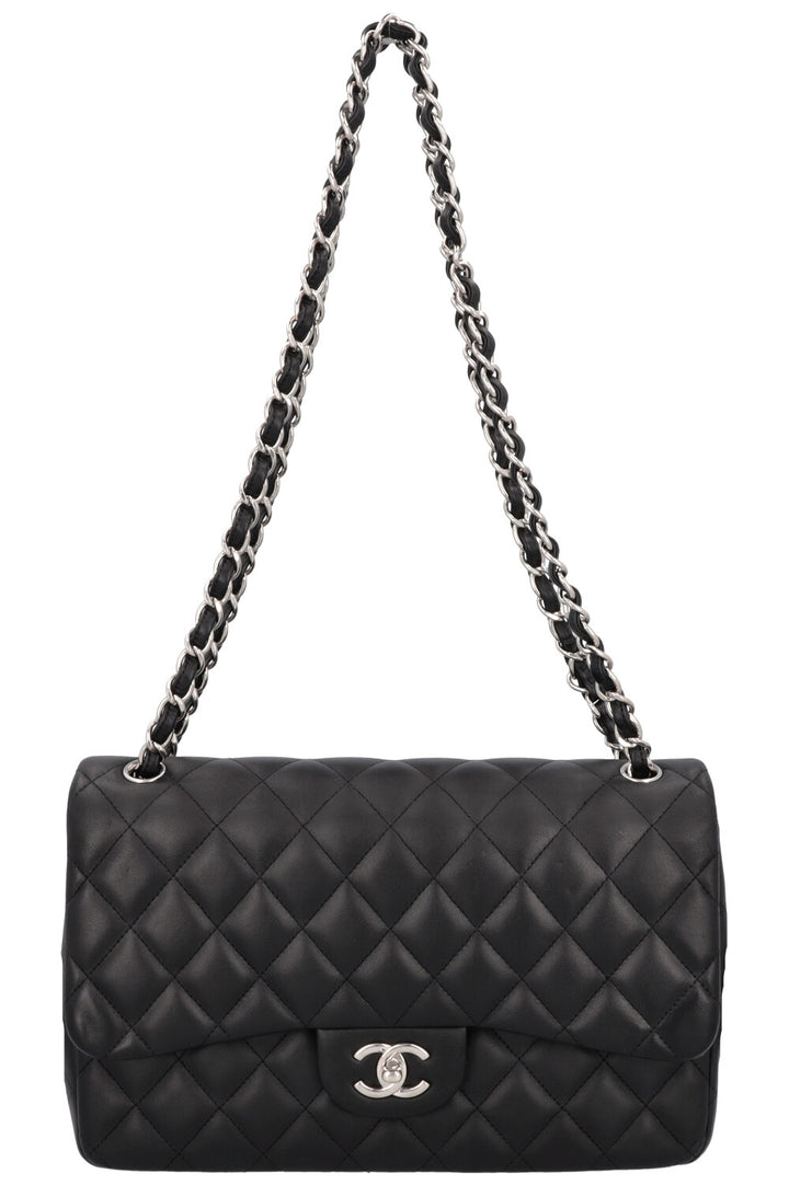 CHANEL Large Double Flap Bag Leather Black