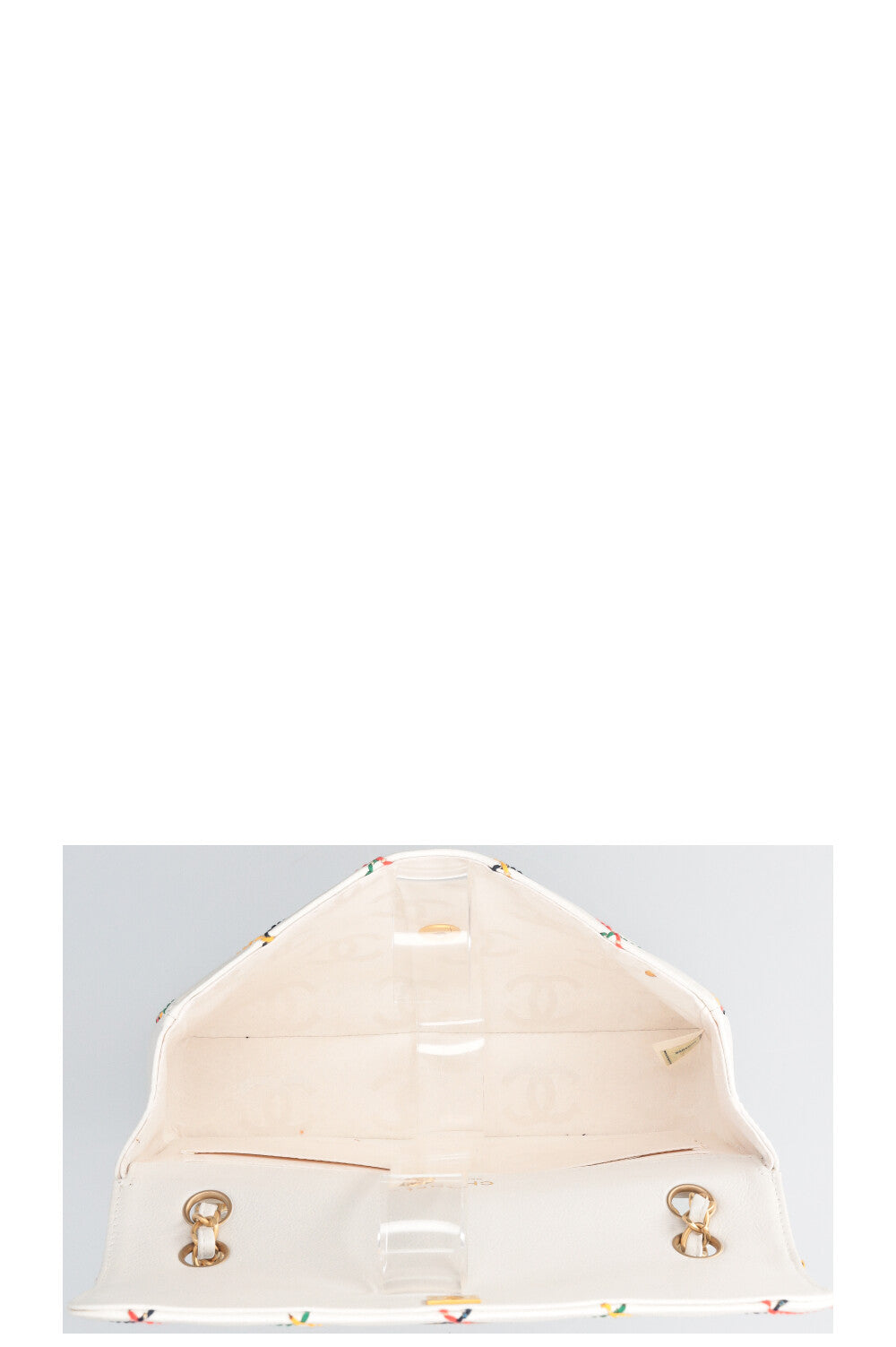 CHANEL Single Flap Bag with Rainbow Stitch Caviar White
