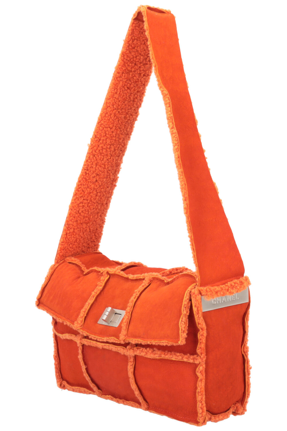 CHANEL Mini Turnlock Bag Shearling Suede Orange
