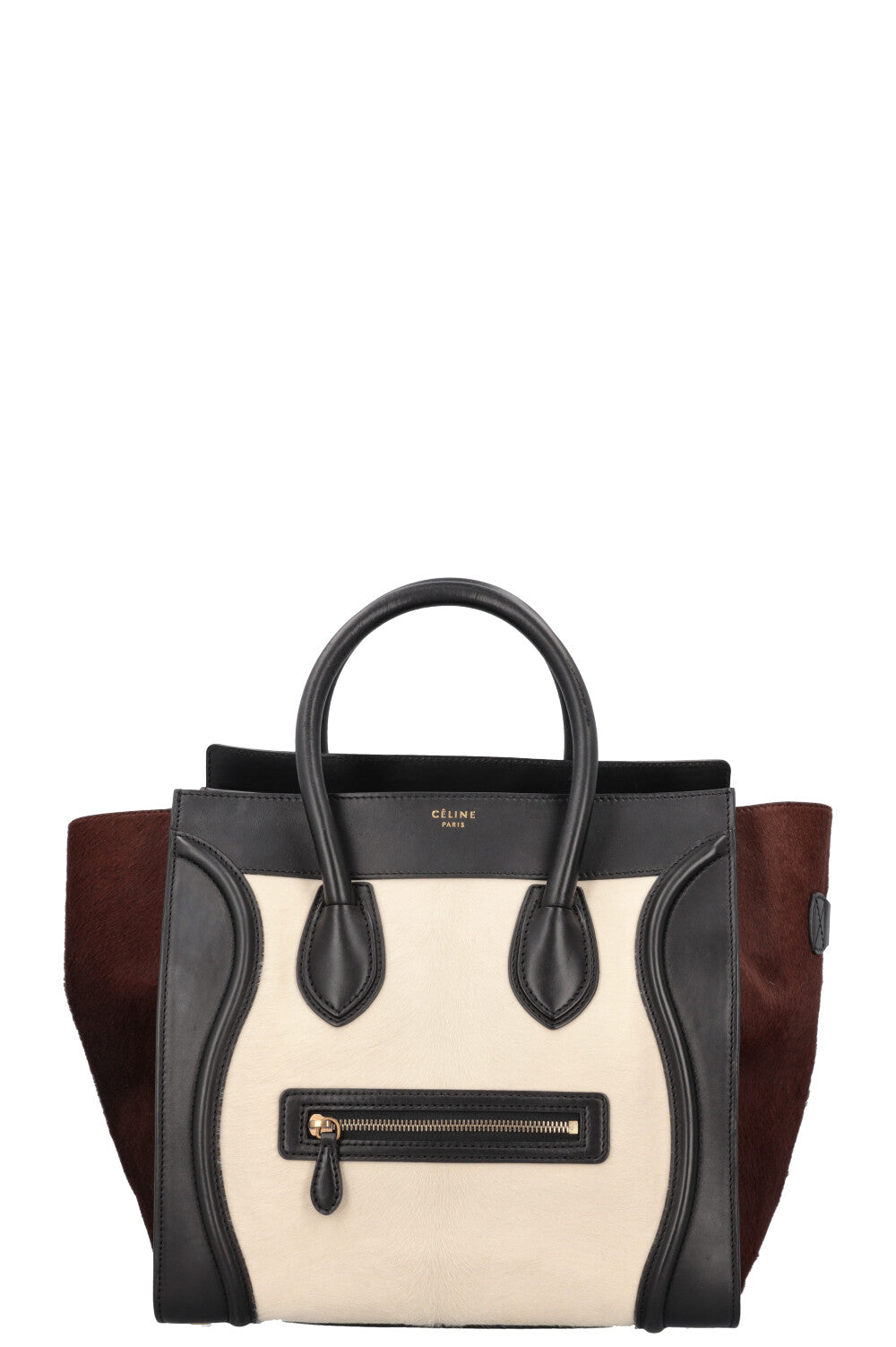 CÉLINE Mini Luggage Calf Hair Black White Brown