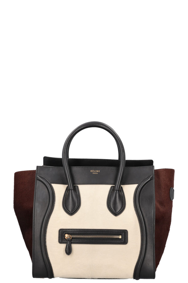 CÉLINE Mini Luggage Calf Hair Black White Brown