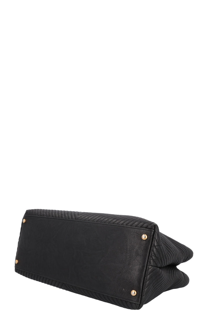 CHANEL Surpique Chevron Tote Bag Leather Black